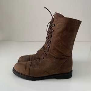 Santana Canada lace up leather combat boots brown fold over 7.5